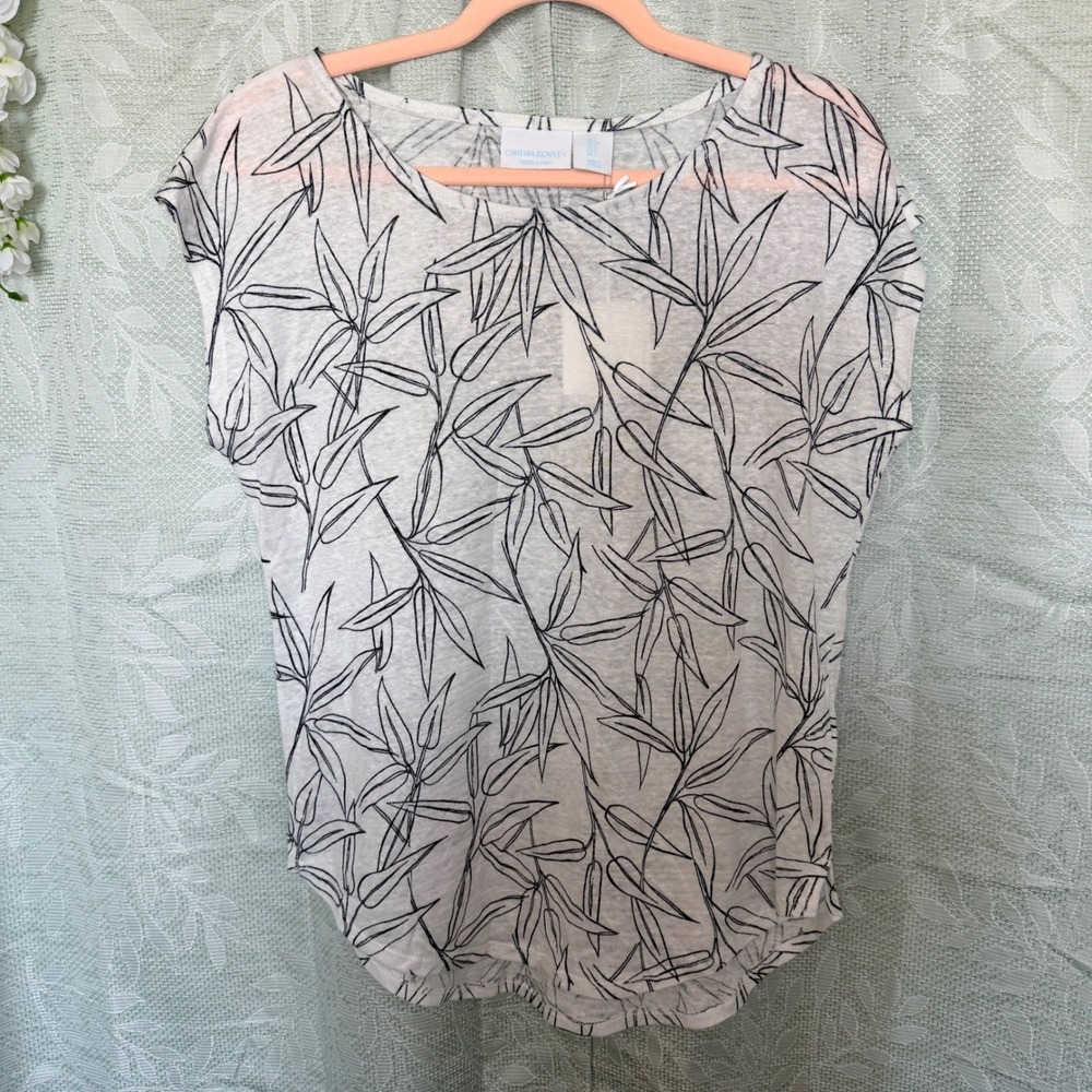 NEW Cynthia Rowley Womens S White Black 100% Linen Resort Vacation Tropical Boho